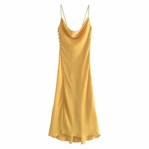 Zara yellow satin dress in XS